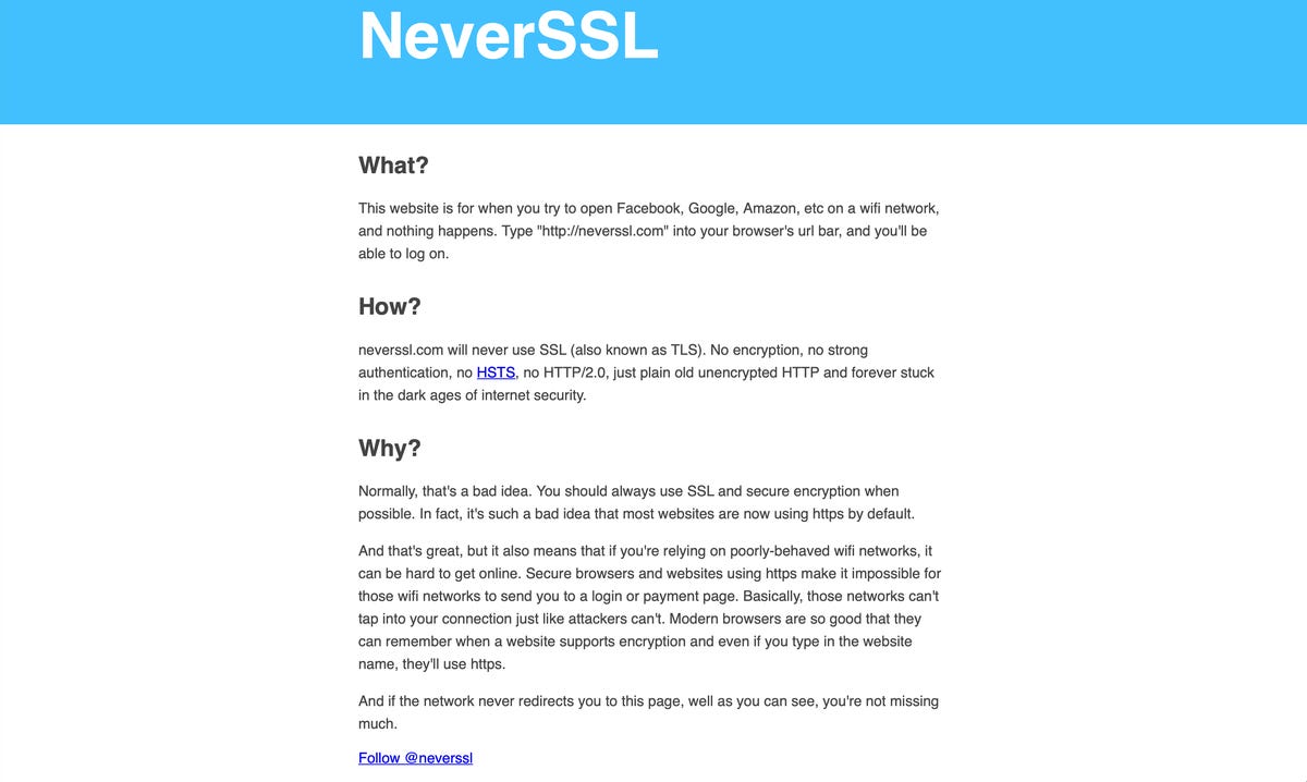 Sitio web NeverSSL