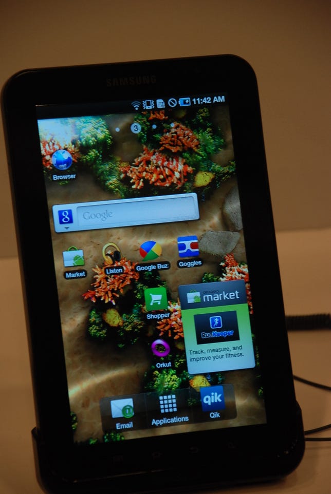 Jobs threw cold water on the usability of 7-inch tablets like Samsung's Galaxy Tab--and the rumors of a 7-inch iPad.