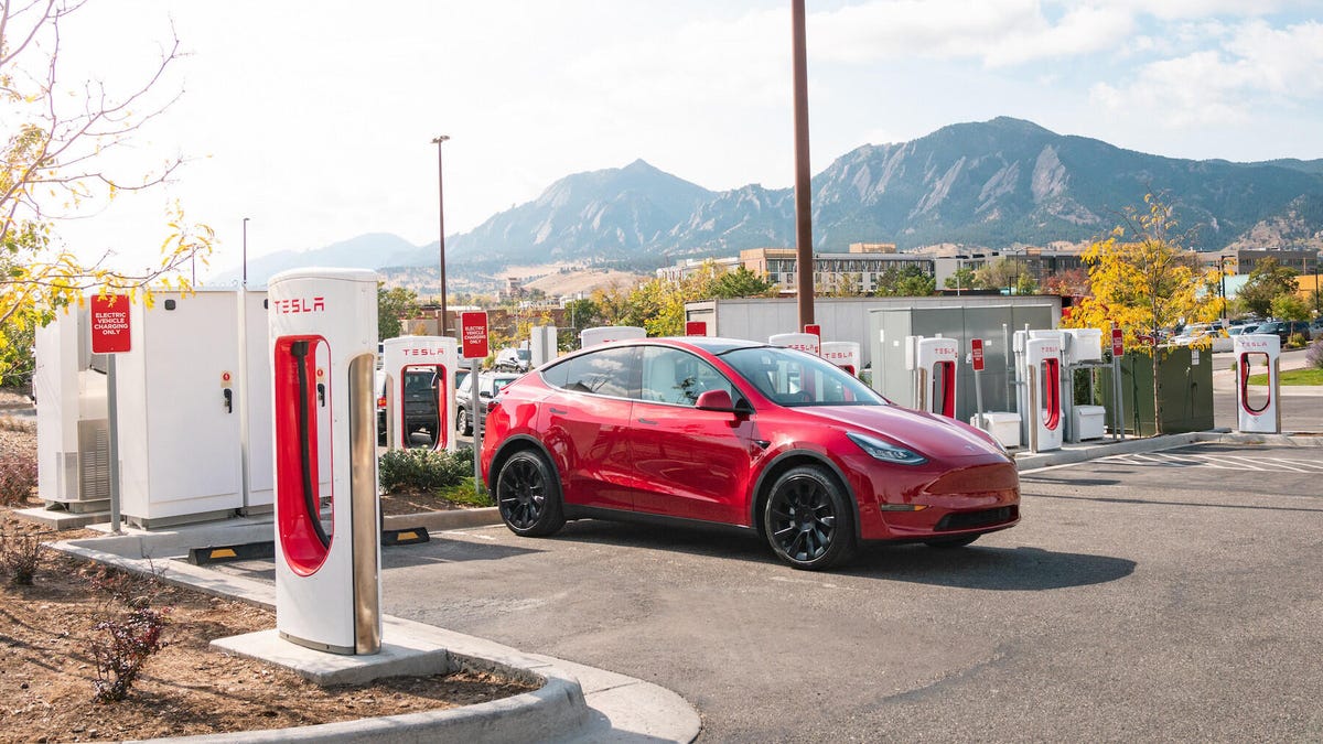 A Tesla supercharger