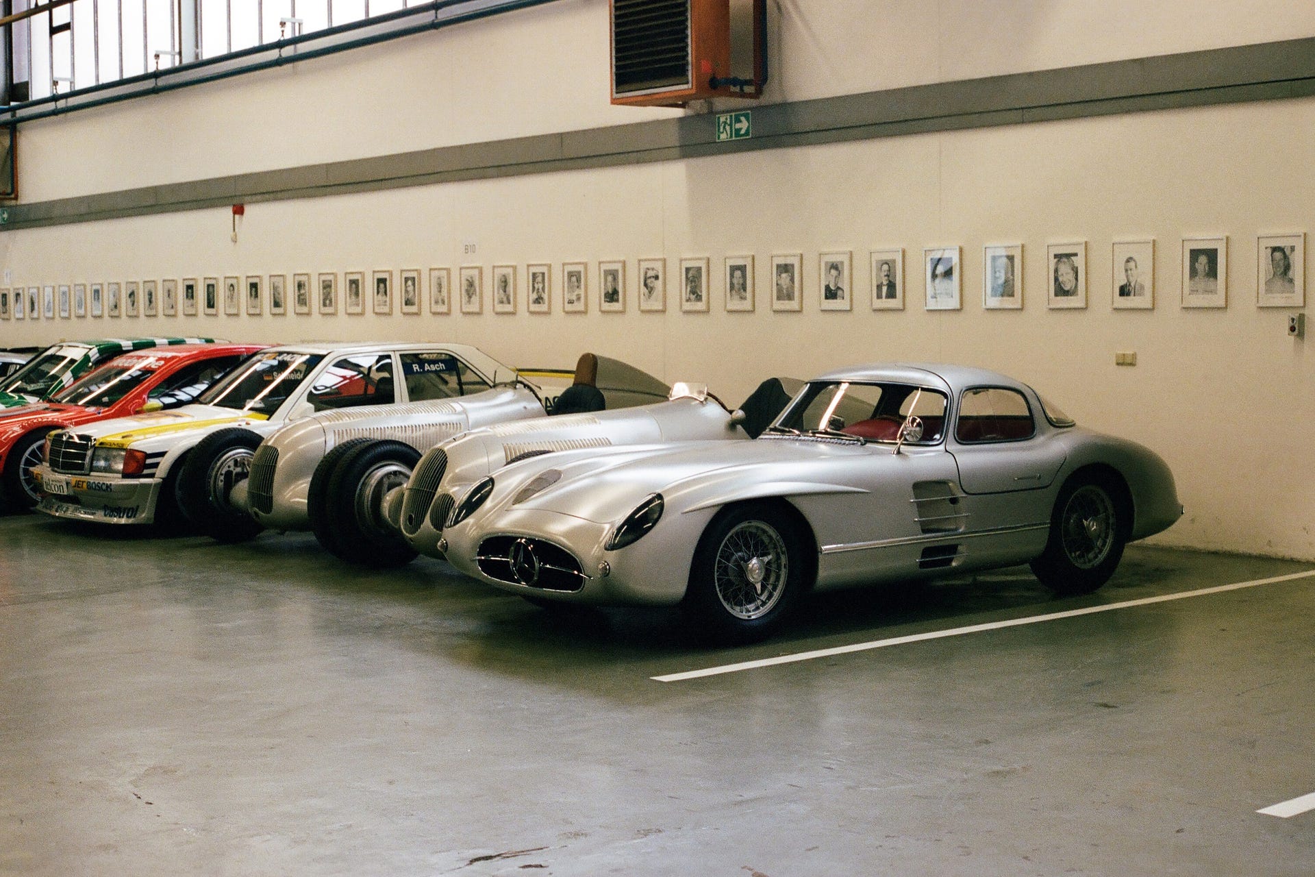1955 Mercedes-Benz 300SLR Uhlenhaut Coupe parked indoors in a row of cars