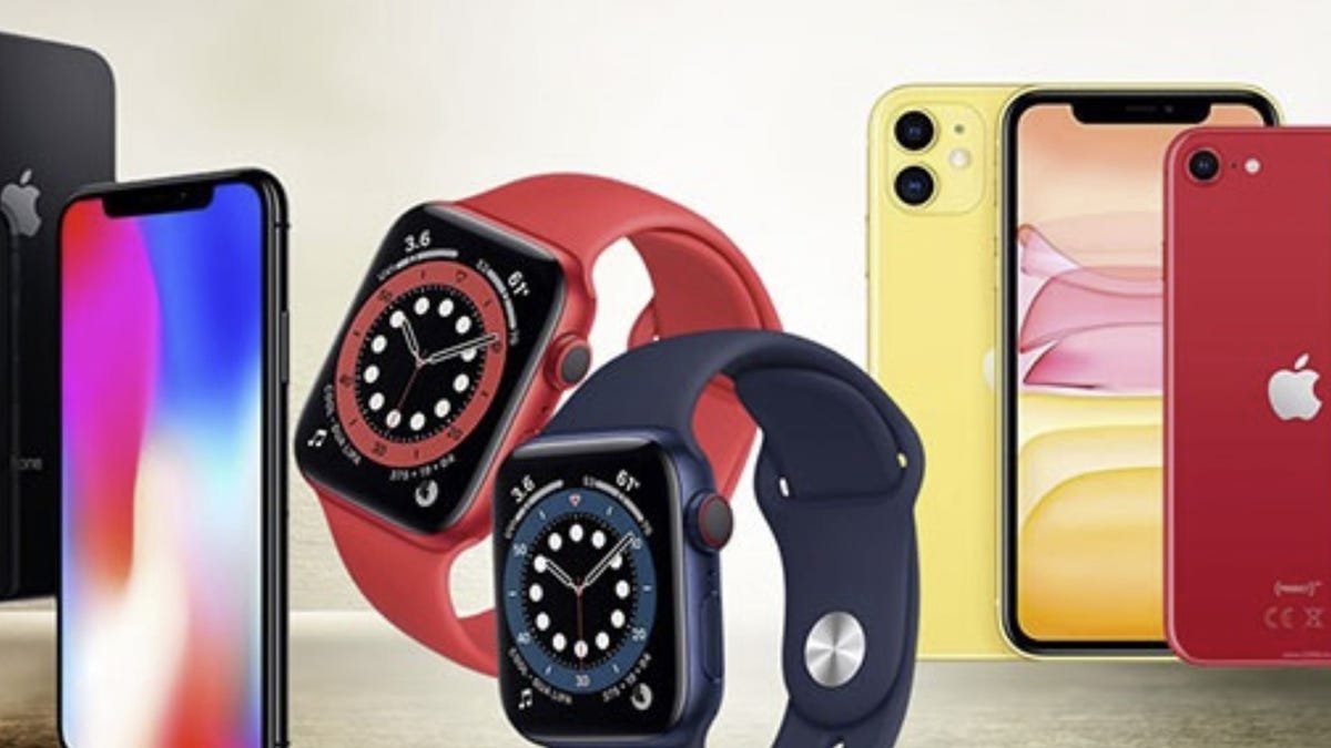 Two smartwatches and five older phones