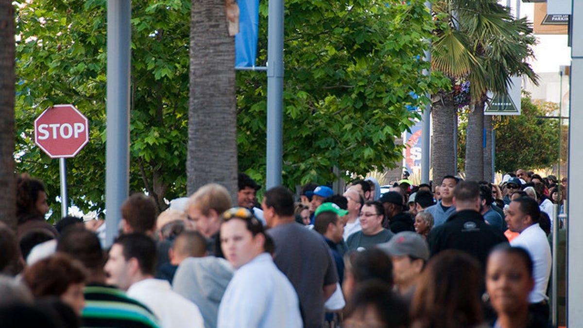 The line-up for the iPhone 3GS in 2009.