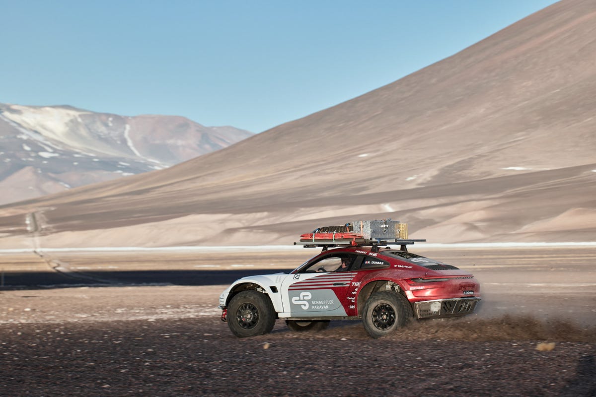 Modified Porsche 911 climbing a volcano