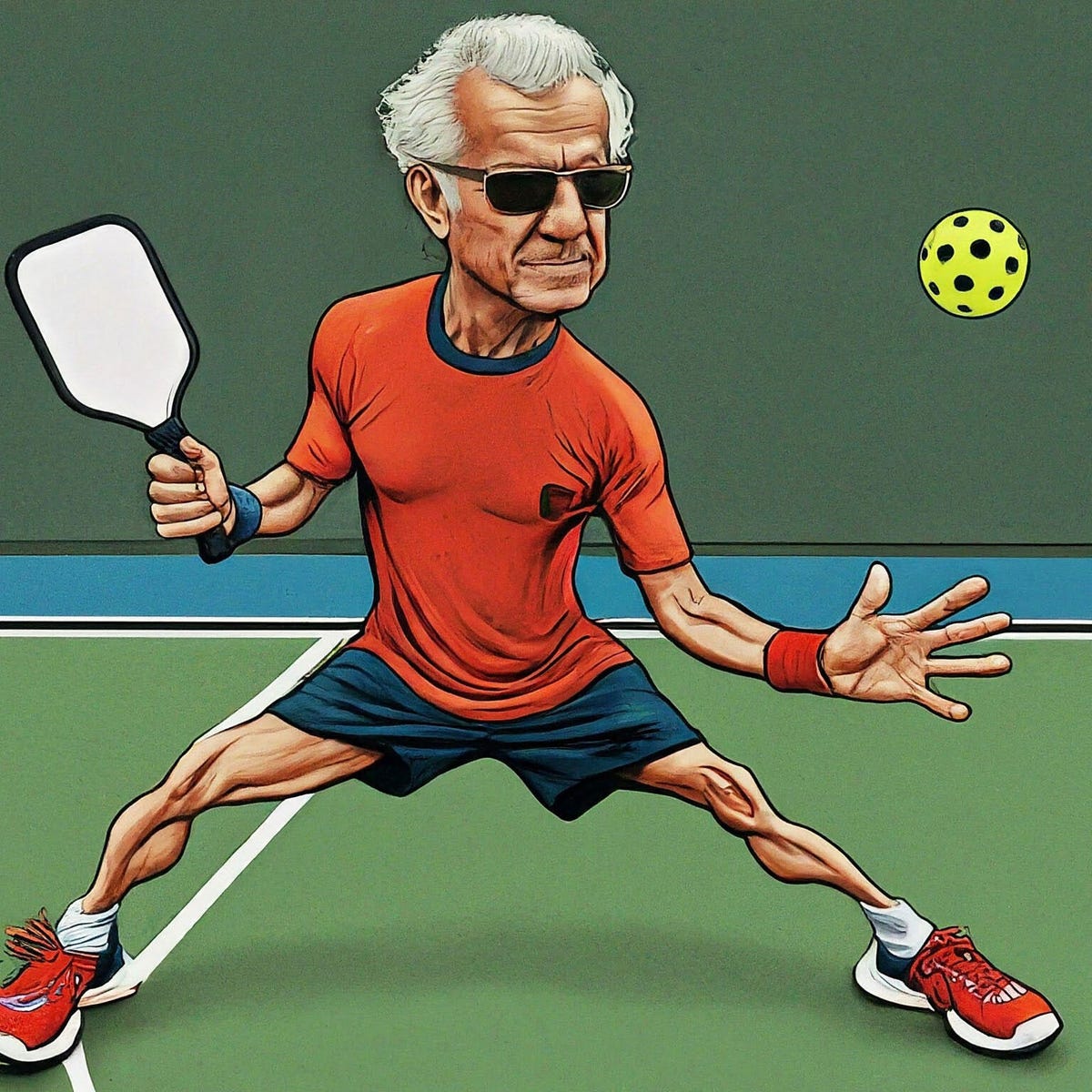 An AI-generated image of a man playing pickleball
