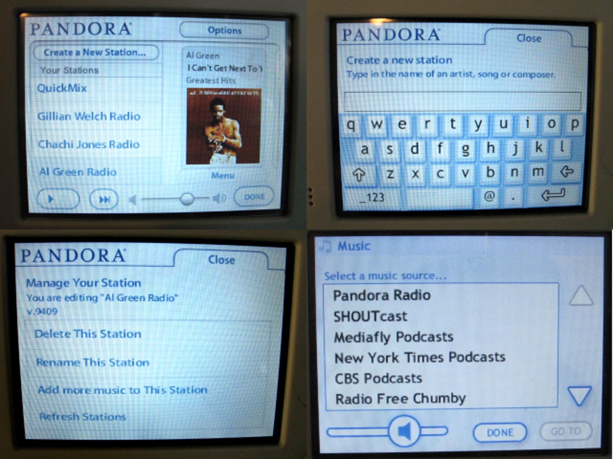 Screen shots of Pandora on the Chumby.