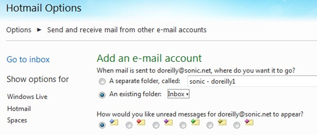 Microsoft Windows Live Hotmail account-import settings