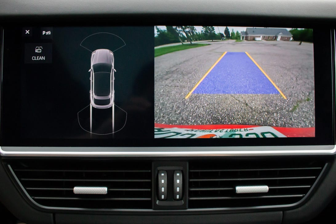 The screen of a backup camera system.