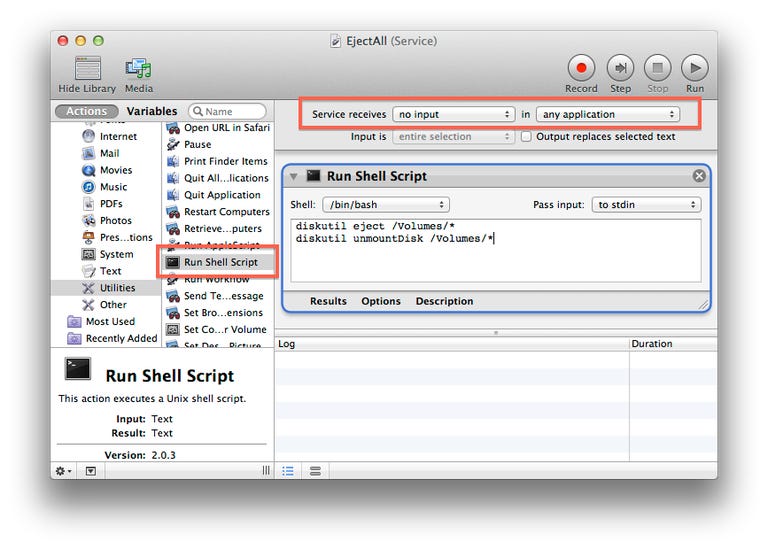 EjectAll service work flow in Automator