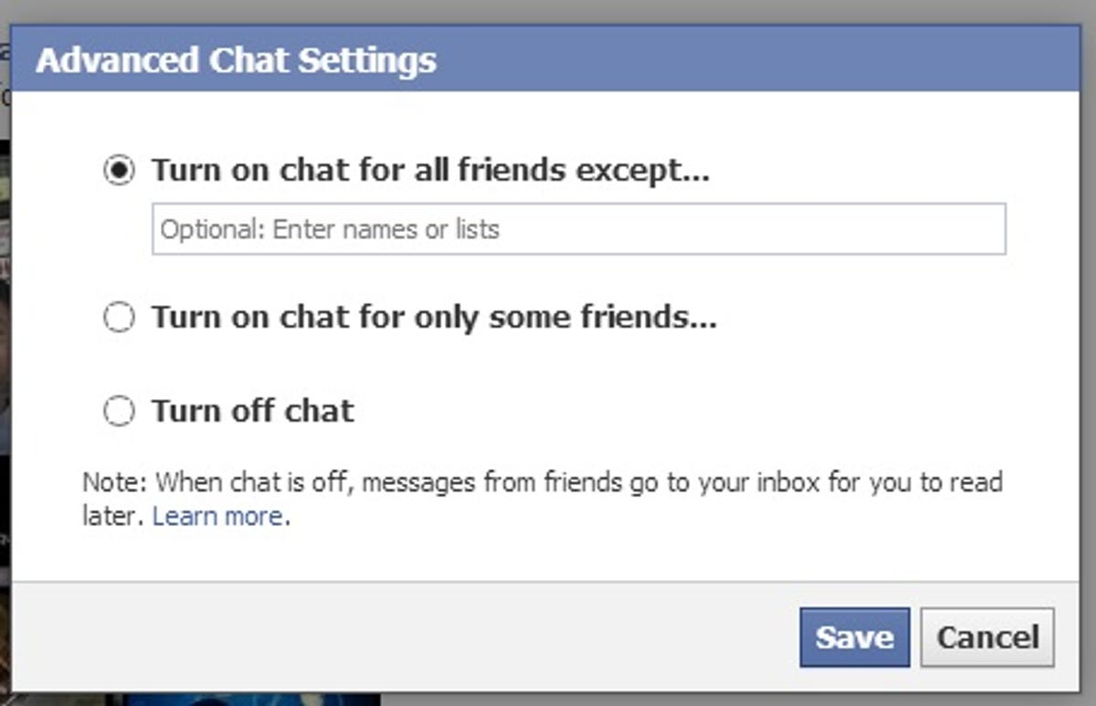 Facebook advanced messaging settings.