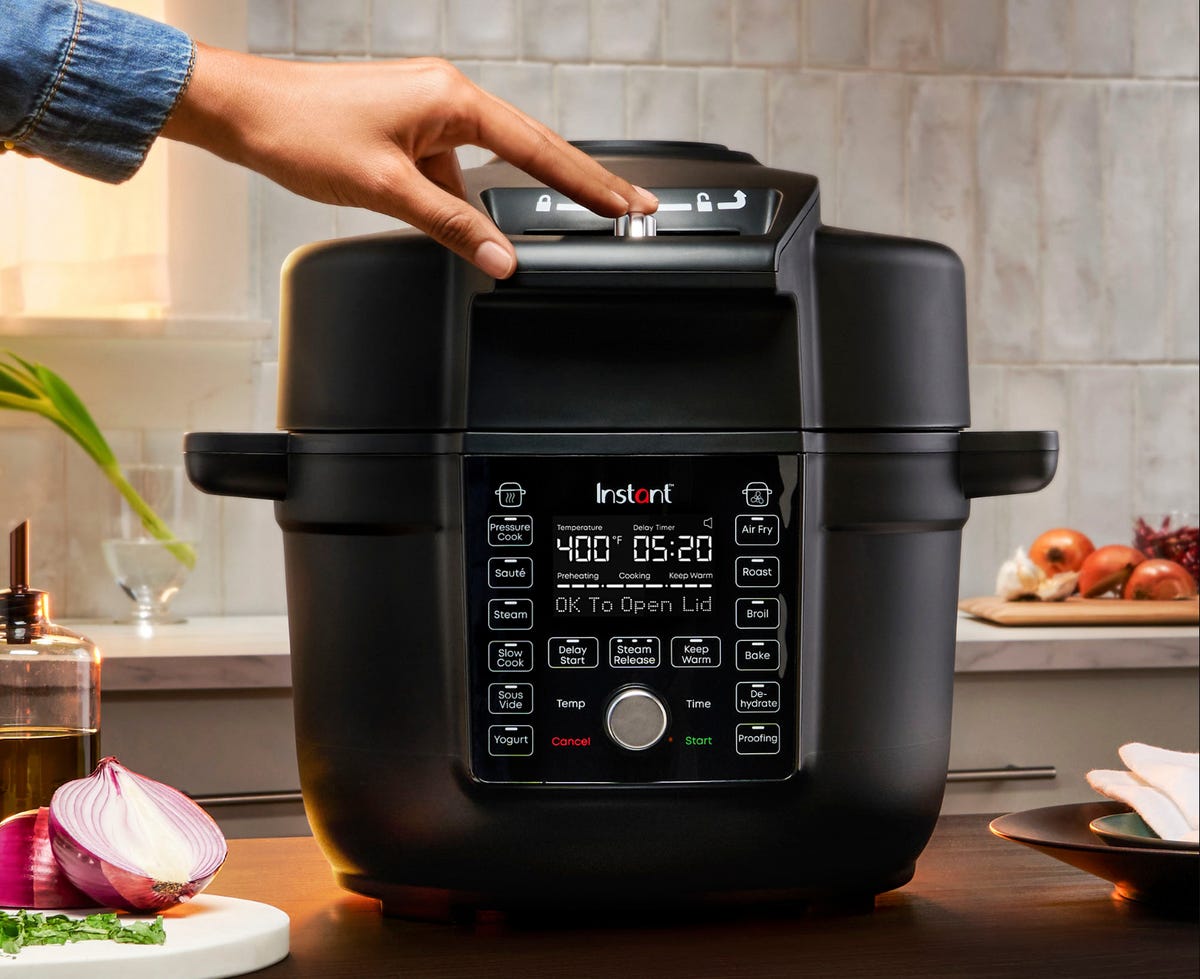 Instant Pot with air fryer lid on counter