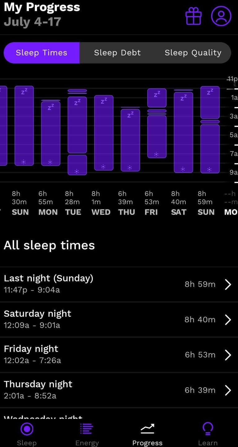 Progress tab from the Rise sleep app.