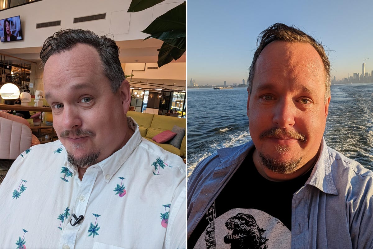 Two selfies side-by-side of a smart creative man