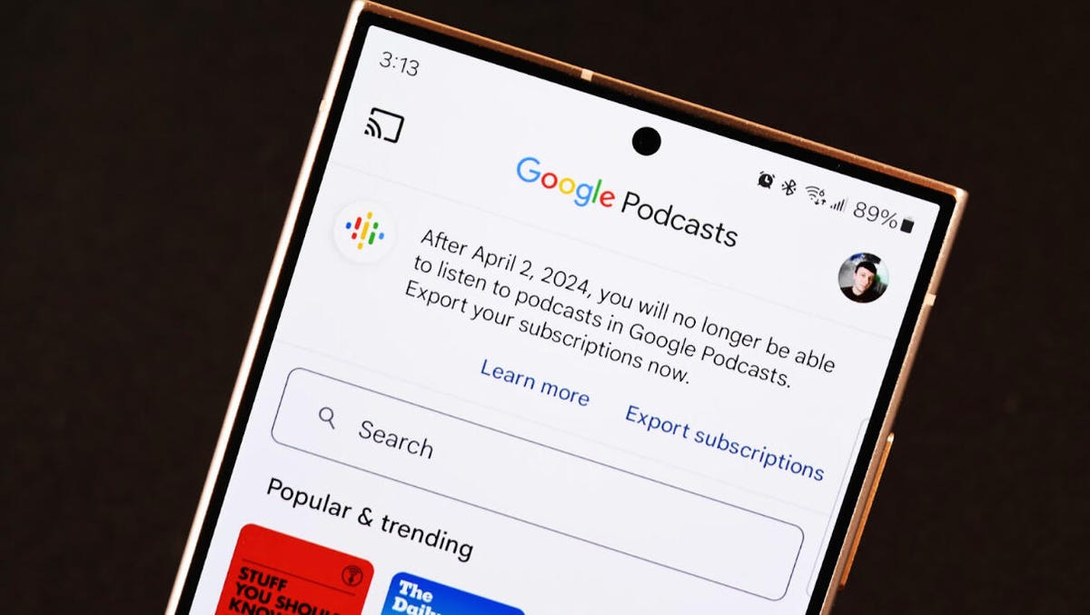 Photo of Google Podcasts app on a phone