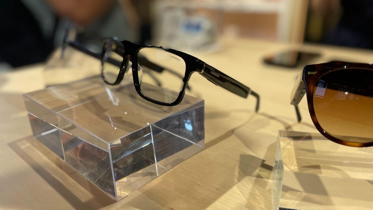two pairs of amazon echo frames smart glasses on display