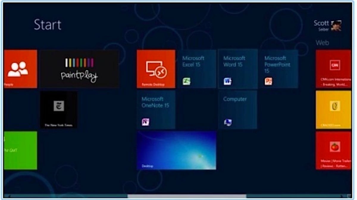 A Windows 8 Metro screen showing Microsoft Office 15 applications. Having a full version of Office on a tablet may be Microsoft's trump card.