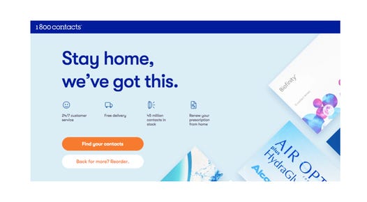 Screenshot of the 1800 Contacts home page
