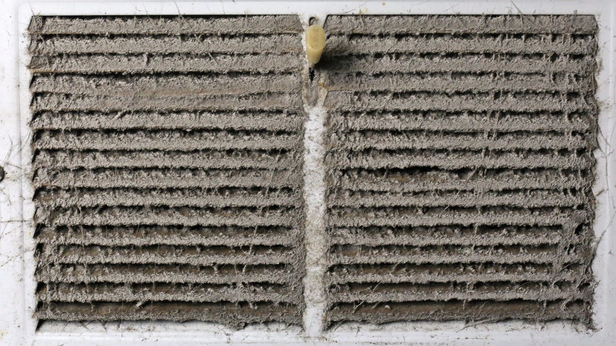 close-up of a dirty AC filter