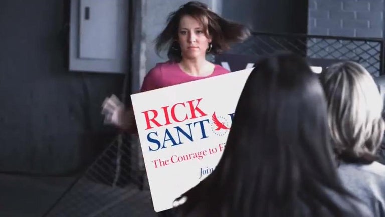 woman in Santorum ad