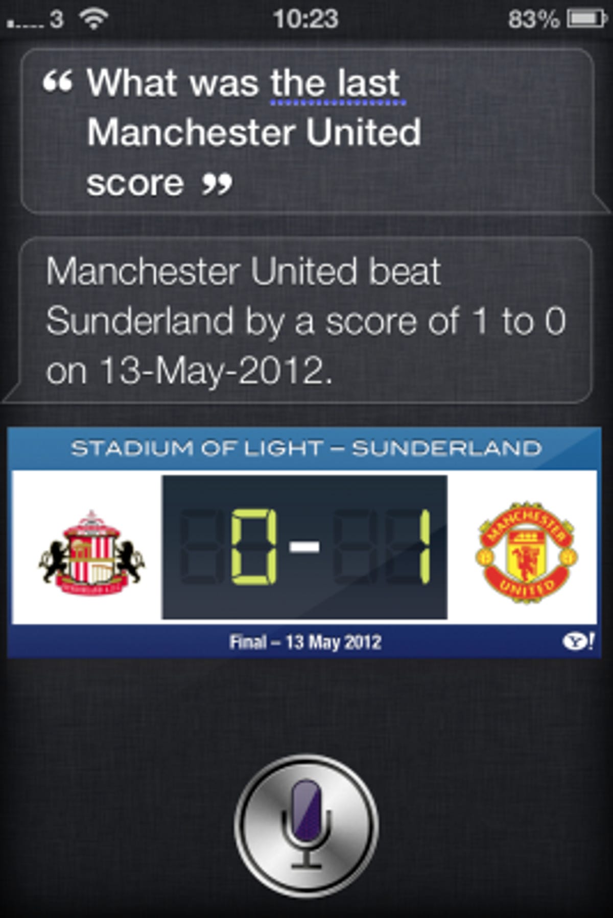 Siri iOS 6 beta Man Utd score