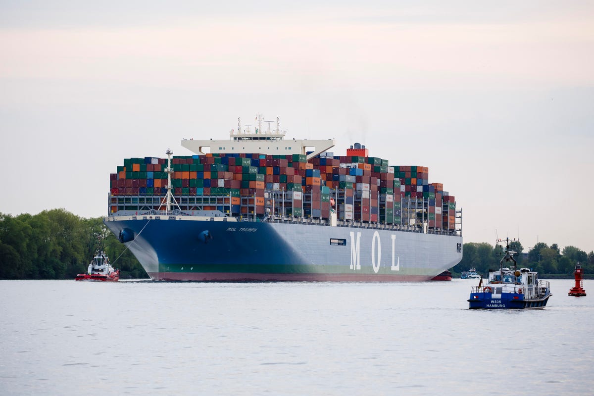 Ultra-Large Container Ship MOL Triumph Arrives At Hamburg Port