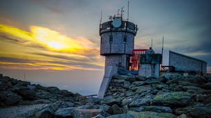 Mount Washington Observatory tower at sunset