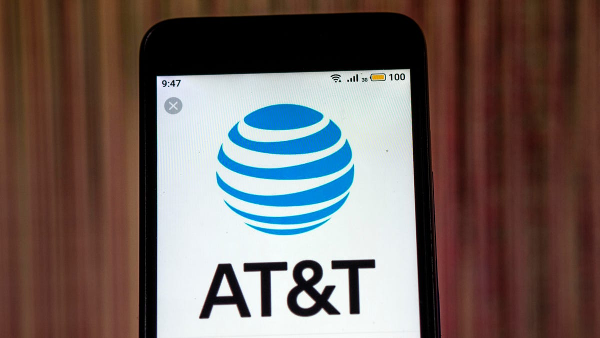 AT&T Telecommunications company  logo seen displayed on