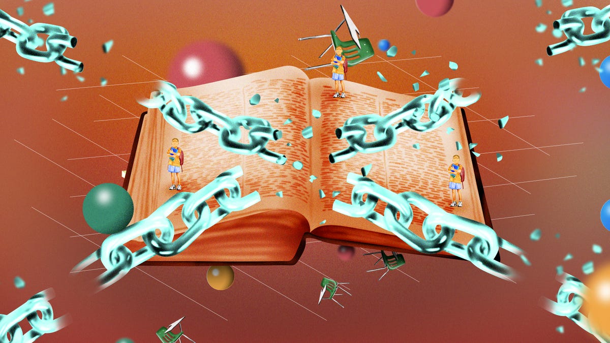 Illustration of a book and broken chains