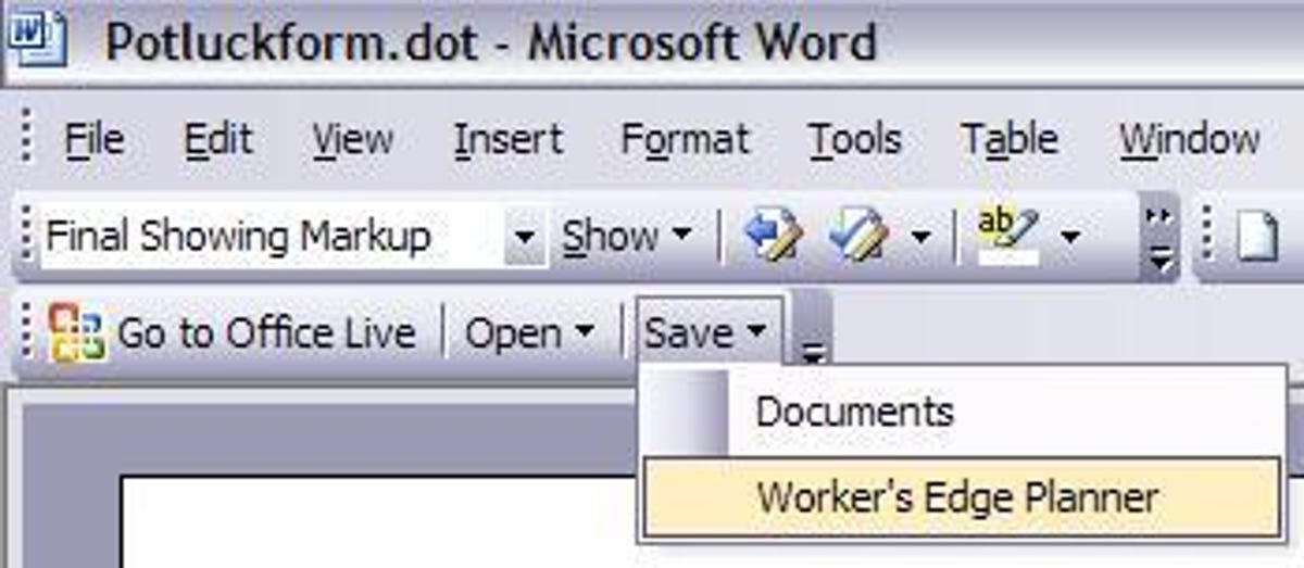Office Live Add-in toolbar in Word 2003