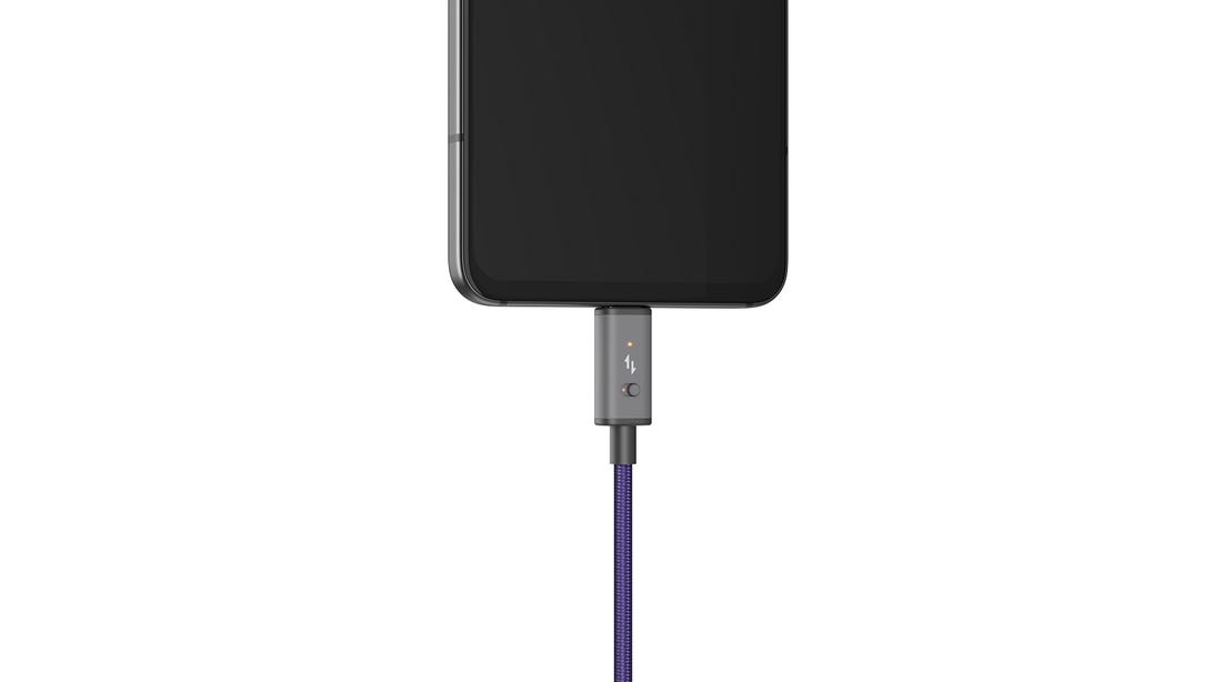 The OSOM OV1 comes with a cable, pictured, which has a manual switch to prevent data transfer when charging the phone.