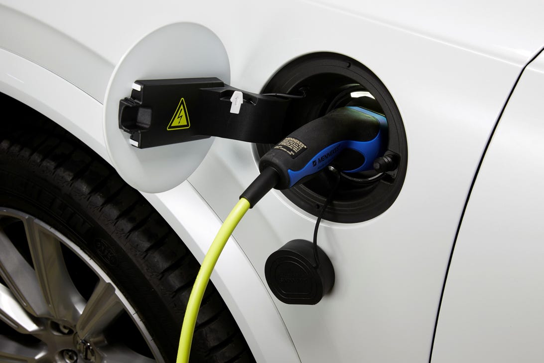 Volvo XC90 T8 charge port with plug.