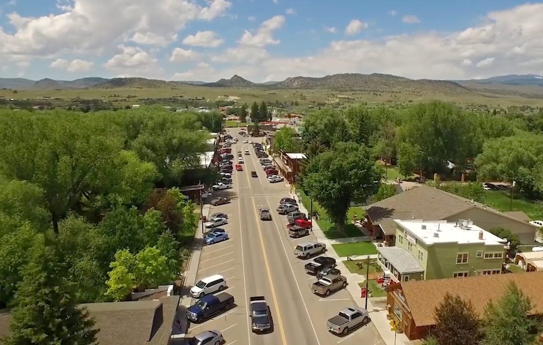 Overhead image of rural American town