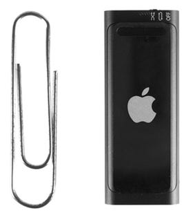 Photo of Apple iPod Shuffle with paper clip.